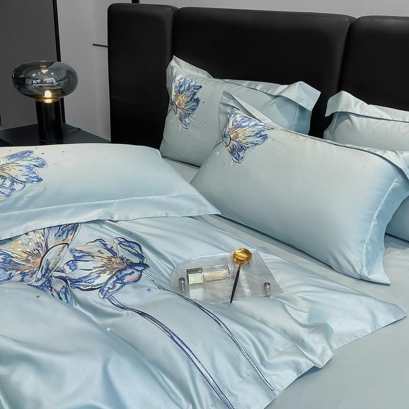 Conjunto de Roupas de Cama Flor de Lótus em 100% Algodão Egípcio 4 Peças